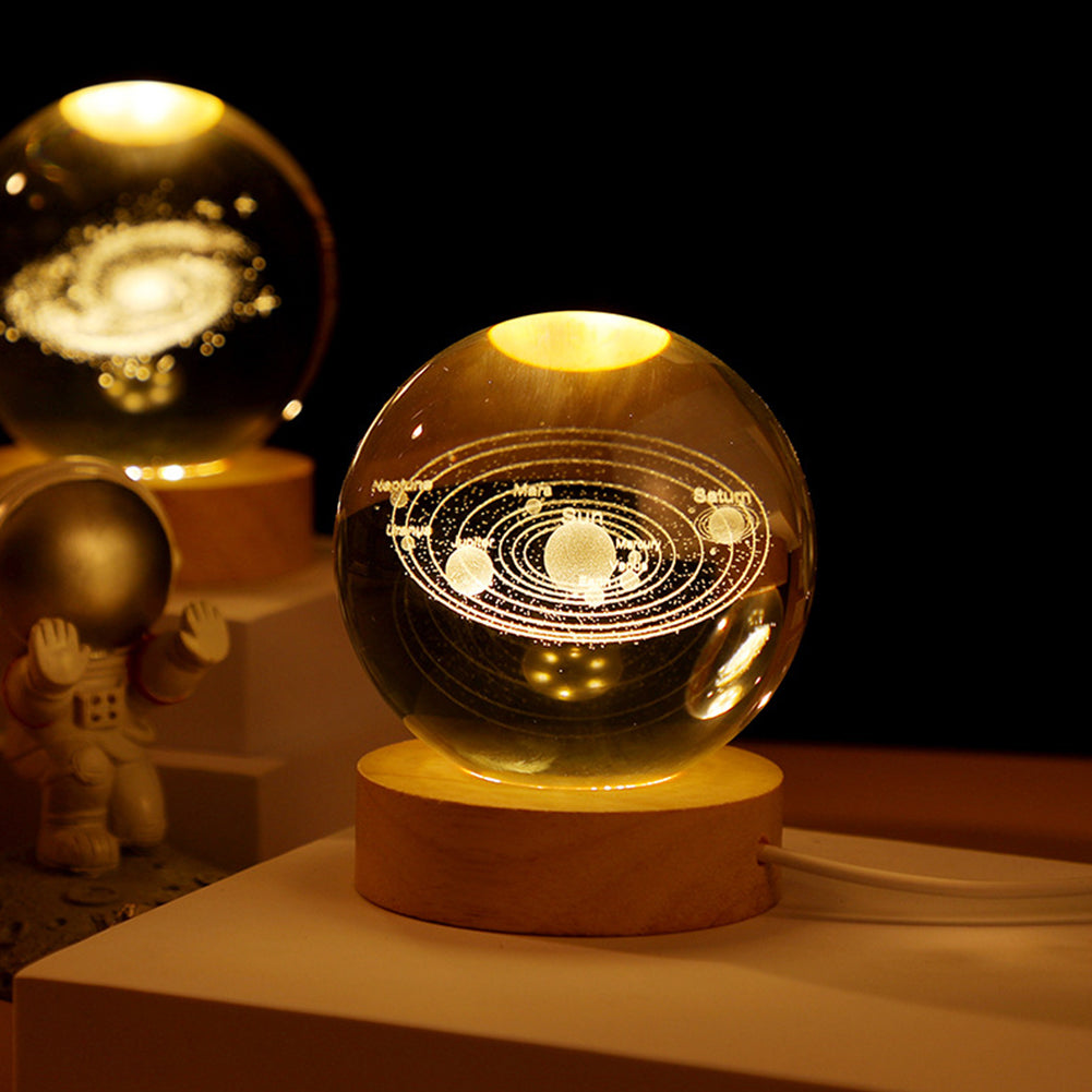 ⭐ Lampara Led Bola De Cristal Base de Madera