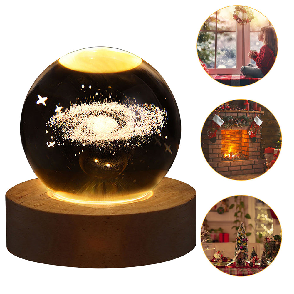 ⭐ Lampara Led Bola De Cristal Base de Madera