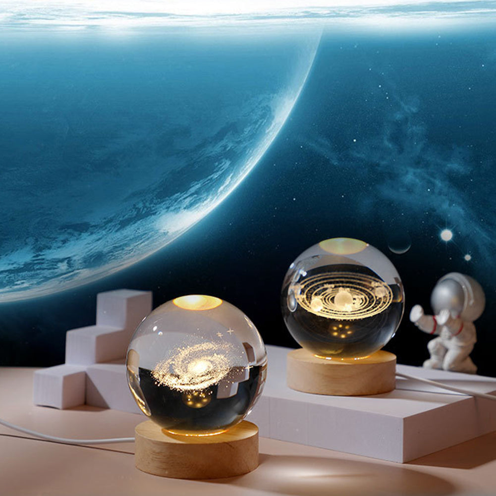 ⭐ Lampara Led Bola De Cristal Base de Madera