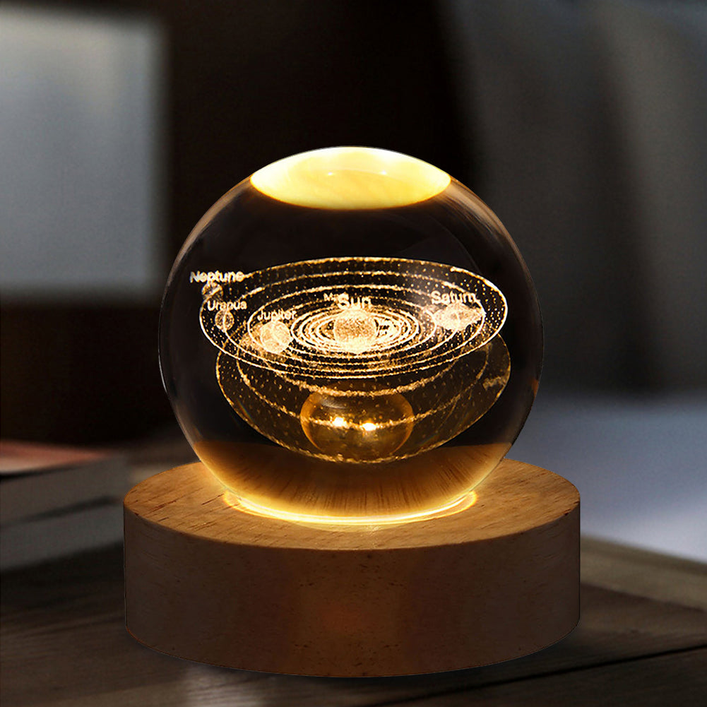 ⭐ Lampara Led Bola De Cristal Base de Madera