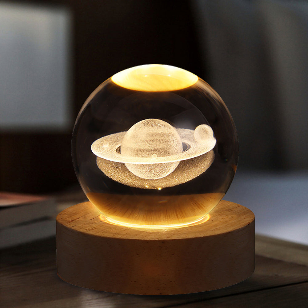 ⭐ Lampara Led Bola De Cristal Base de Madera